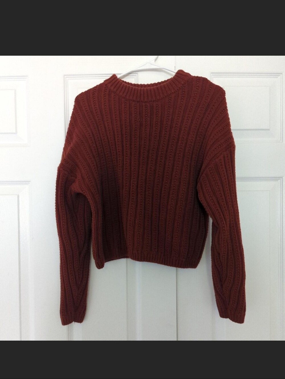 Universal Thread Cropped Ribbed Crewneck Sweater - Rust